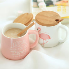 Load image into Gallery viewer, 350ml Cute Pink Flamingo Ceramic Coffee Mug with Lid and Spoon Coffee Milk Tea Water Cups Creative Gifts
