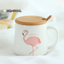 Load image into Gallery viewer, 350ml Cute Pink Flamingo Ceramic Coffee Mug with Lid and Spoon Coffee Milk Tea Water Cups Creative Gifts
